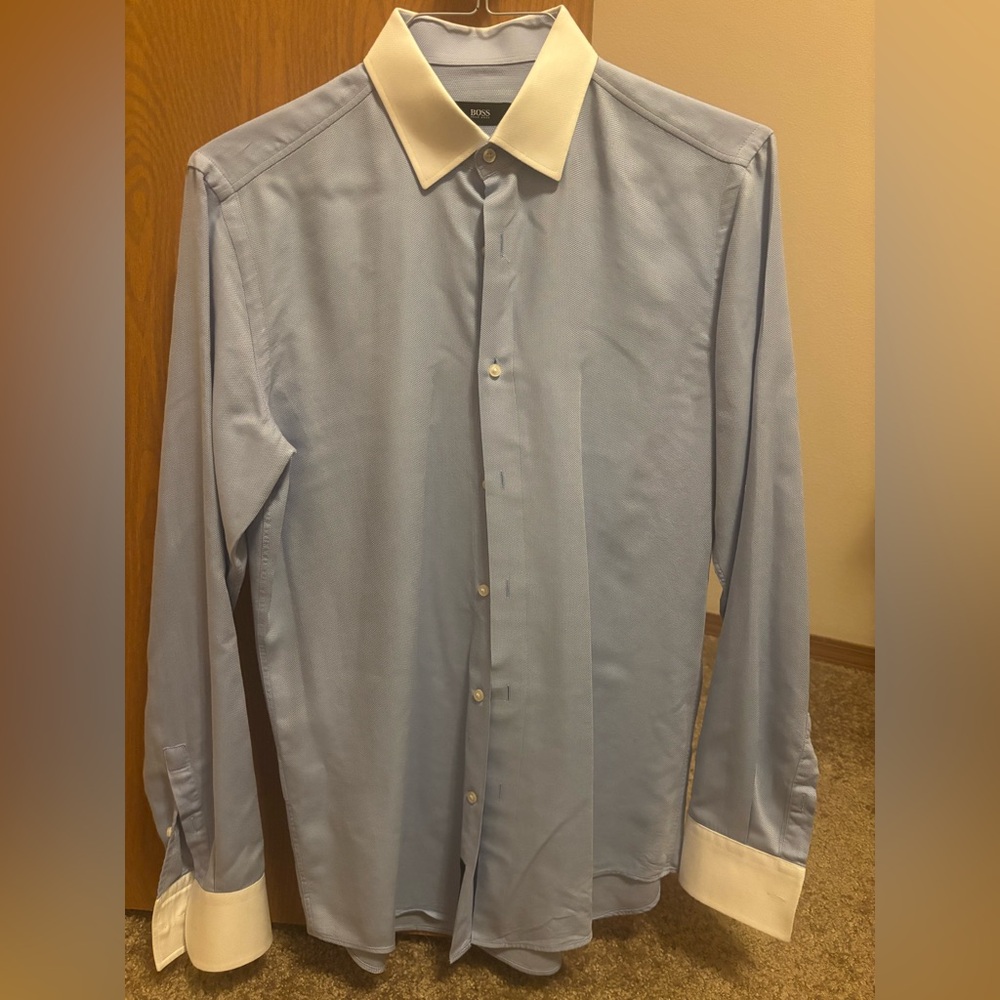 Hugo Boss French collard two-tone men’s dress shirt.